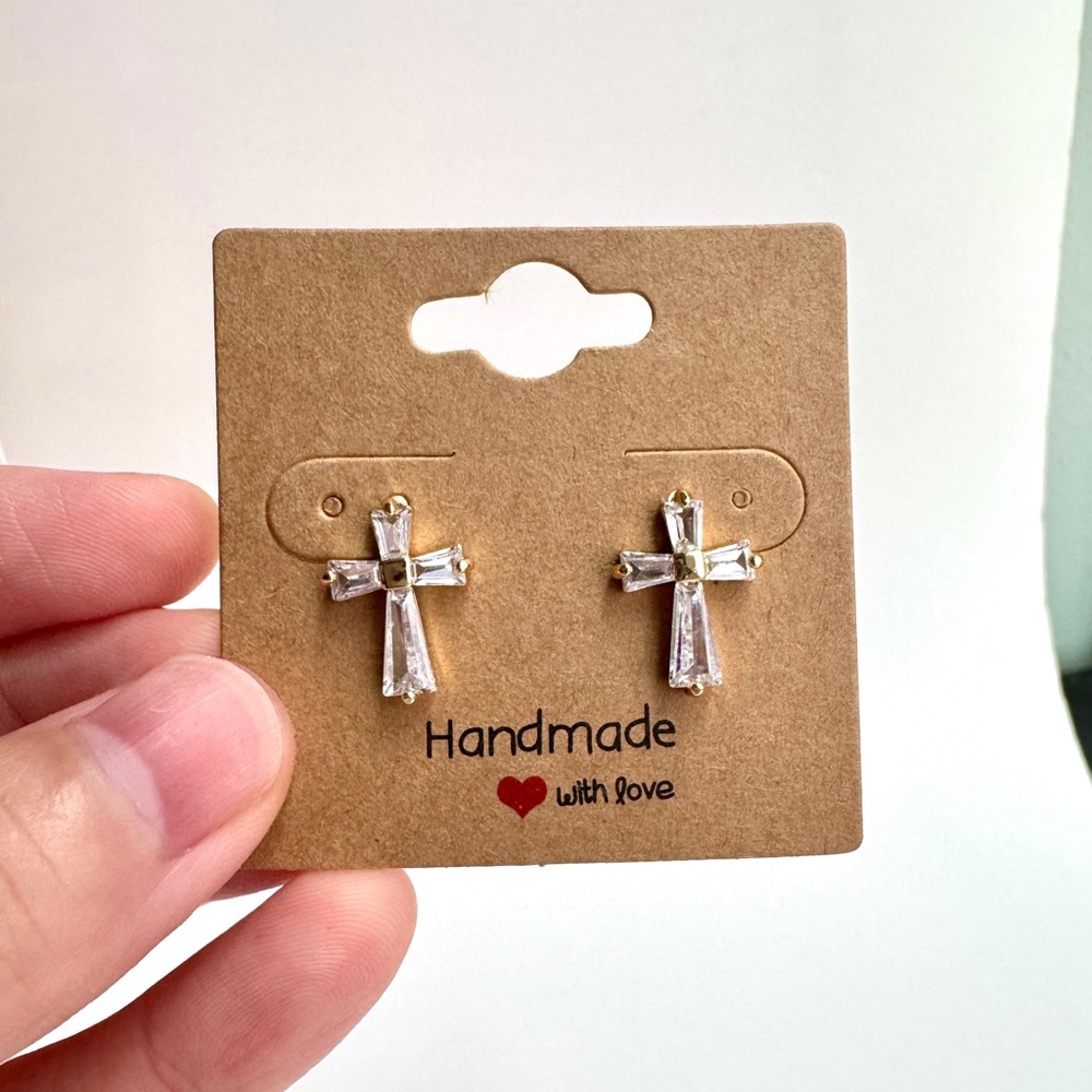 Gold Crystal Cross Stud Earrings Sparkle (Mix & Match 2 for $15)
